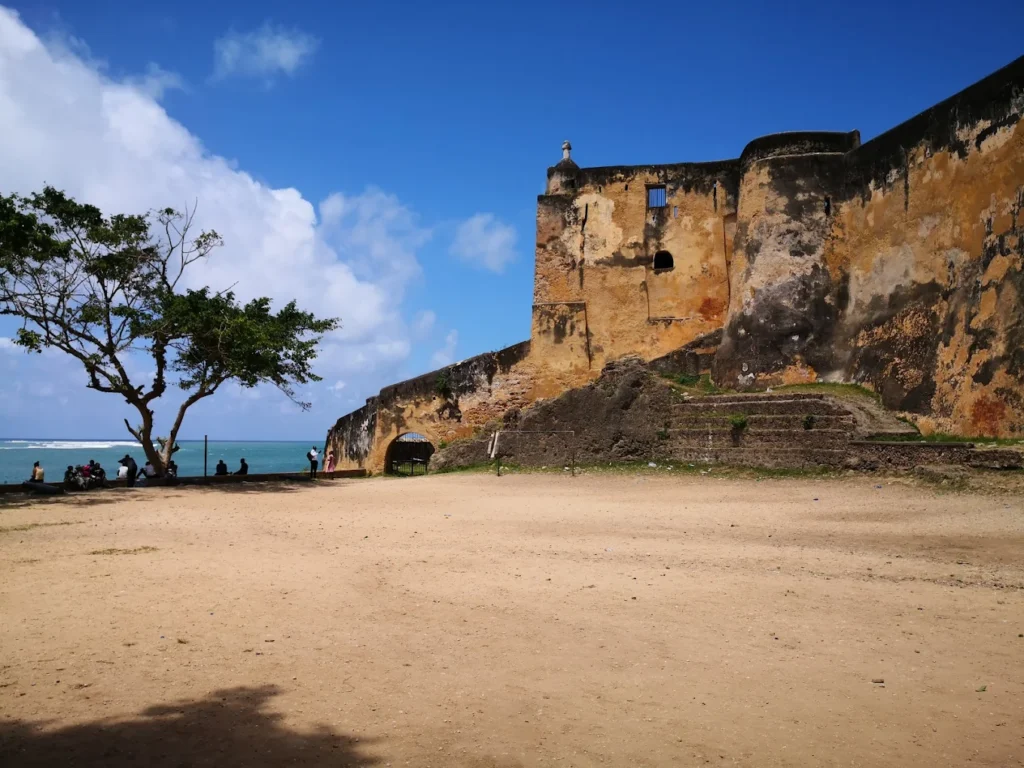 Exterior view of Fort Jesus Museum in Mombasa, a UNESCO World Heritage site and iconic Portuguese military fortification.