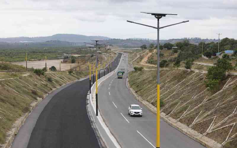 Aerial view of the 1.4km Mteza Bridge on the Dongo Kundu Bypass, spanning Port Reitz Bay to connect Mombasa and Kwale