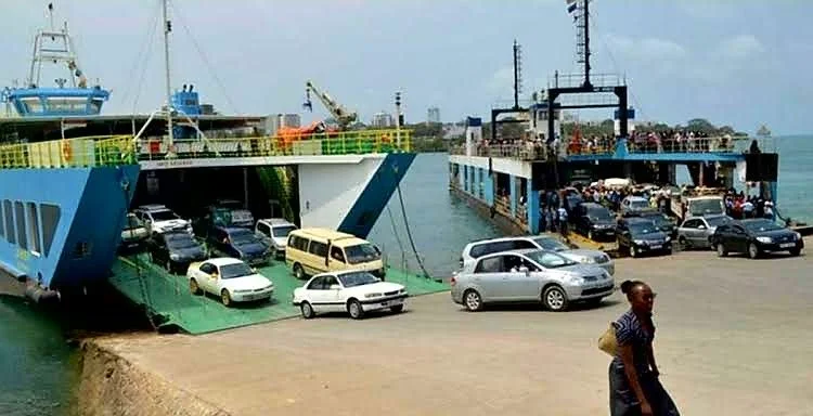 Likoni Ferry crossing vehicles between Mombasa Island and Likoni