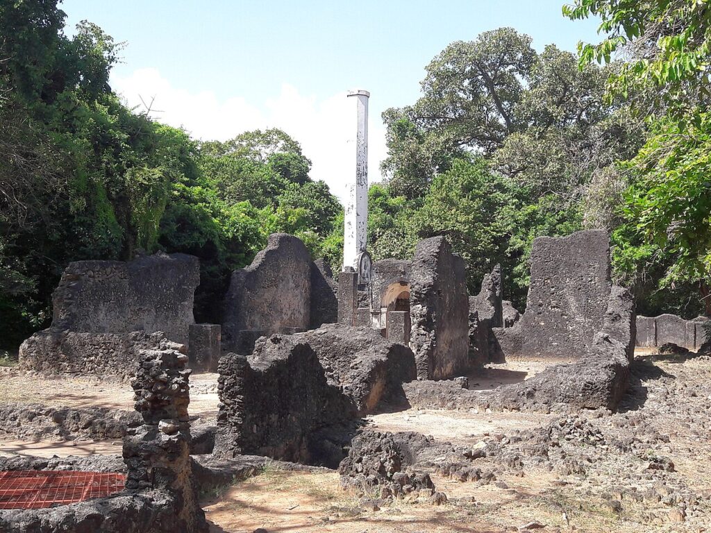 Coral stone mosque at Mnarani Ruins showing mihrab and Islamic architecture