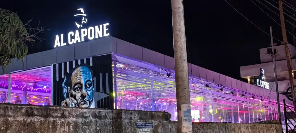 Outside view of Al Capone Lounge, a Nyali nightlife spot.