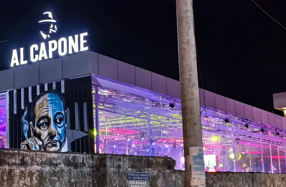 Outside view of Al Capone Lounge, a Nyali nightlife spot.