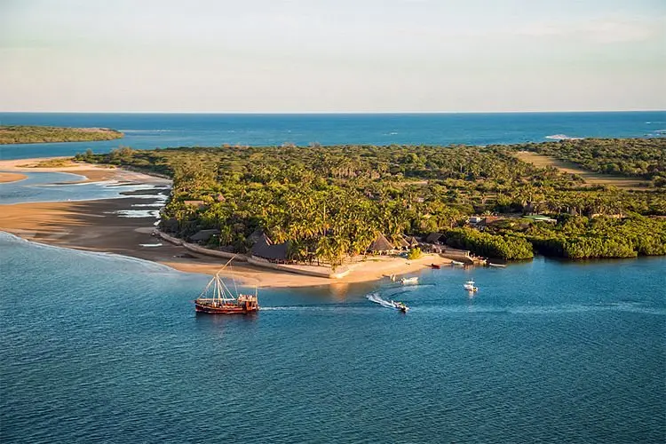 Aerial view of Manda Bay Island and the pristine beaches of Manda Island Kenya